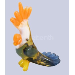 Murano art kakadu figura, színezett üveg, jelzés nélkül, hibátlan, m: 8 cm