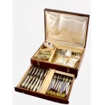 Christofle Boréal 12 személyes evőeszköz készlet, jelzett díszdobozban. Ezüstözött alpakka, jelzett...