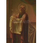 Ikon - Jézus bemutatása a templomban. 19. század, orosz ikonfestő, sérüléssel, aranyozott blondel keretben, 36x29 cm...