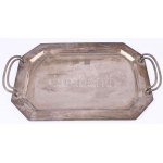 Szecessziós ezüstözött tálca, 40x25 cm