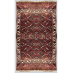 Türkmén Jomud főszőnyeg. cca 18. sz. vége, sérüléssel és javítással, 283x170 cm /// "Felvetője szürkésbarna...