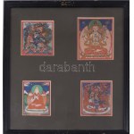 Buddhista csakli / Tsaklik. Istenséget ábrázoló miniatűr festmények, beavatási kártyák 4 db, kézzel festett 6x7 cm, XIX...