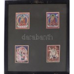 Buddhista csakli / Tsaklik. XIX. sz. Istenséget ábrázoló miniatűr festmények, beavatási kártyák 4 db...