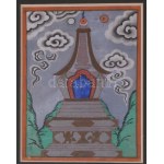 Buddhista sztupa rajza, kínai felhőkontúrokkal, paszpartuban, üvegezett keretben. 10x12 cm ...
