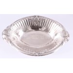 Art deco francia ezüstözött kínáló, jelzett, 35x24 cm