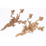 Antik masszív bronz háromágú fali gyertyatartó pár, 55x40 cm