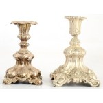 cca 1890, 2 darab barokk ezüstözött gyertyatartó, m: 16-19 cm