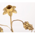 Szecessziós plasztikus növényi mintás háromágú réz gyertyatartó, m: 33 cm