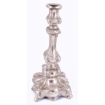 cca 1880-1900 Ezüstözött gyertyatartó, m: 25 cm