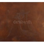 Réz nyomólemez, rajta "Protest" feliratot tartó madár alakjával, fa keretben, 16x18 cm