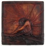 Oláh Sándor (1959-): Ébredő akt. Bőr kép, plasztika. Jelezve a hátoldalán bélyegzővel...