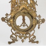 cca 1900 Neorokokó bronz asztali barométer- és hőmérőtartó, m: 44 cm