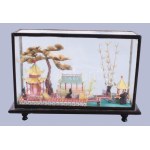 Antik kínai dioráma, alján címkén jelzett, 20x13 cm