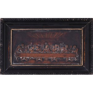 Az utolsó vacsora, réz dombormű fa keretben. ca 1900 13x25 cm, 34x22 cm