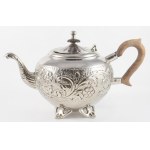 Sheffield nagyméretű angol ezüstözött teás kanna, fa fogóval, 33x19 cm