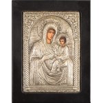 Mária a kis Jézussal. Modern ikon, ezüst (Ag) okláddal, 11x8 cm, 14x11 cm