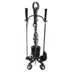 Kovácsoltvas kandalló piszkáló szerszám szett, jó állapotban, állvánnyal , m: 78 cm