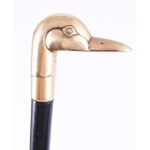 Ebonizált fa sétapálca, bronz kacsafej markolattal, markolat alatt orvosságos fiolával, h...