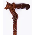 Pácolt fa sétabot, díszes kutyafejes markolattal, újszerű, h: 94 cm