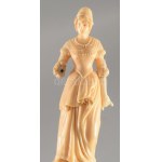 cca 1800-1820 Elegáns hölgy - faragott csont szobor, fa talapzaton, keze sérült, m: 17,5 cm