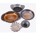 5 db klf ezüstözött tálka, áttört, régi darabokkal 12-32 cm ig