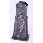 Szecessziós ón váza pipázó figurával, m: 16,5 cm