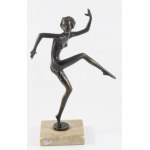 Josef Lorenzl (1892-1950): Art deco táncosnő. Patinázott bronz, márvány talapzaton, jelzés nélkül, m...