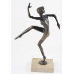 Josef Lorenzl (1892-1950): Art deco táncosnő. Patinázott bronz, márvány talapzaton, jelzés nélkül, m...