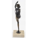 Josef Lorenzl (1892-1950): Art deco táncosnő. Patinázott bronz, márvány talapzaton, jelzés nélkül, m...