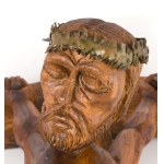 Jálics Gyula (1940-2016). Ecce Homo. Faragott fa, réz kiegészítőkkel, falra akasztható...