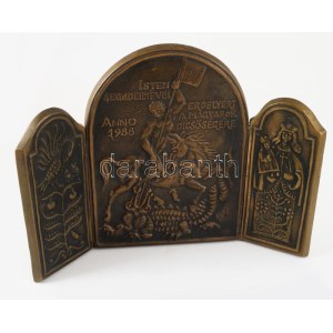 Szabolcs Péter (1942-): Erdély dicsősége. Három táblás bronz plasztika, Jelzett, zsűrizett, 23x29 cm //...