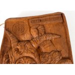 Jálics Gyula (1940-2016): Busójárás. Faragott fa, jelzett, 58x29 cm