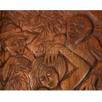 Jálics Gyula (1940-2016): Zsuzsanna és a vének. Faragott fa, jelzett, 58x29 cm