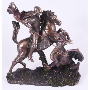 Veronese Design Sárkányölő Szent György. Bronz bevonatú gyanta, jelzett, m: 26,5 cm
