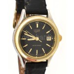 Citizen női karóra, dátumkijelzős, működik, kvarc, bőr szíjjal, dobozában, karcokkal, számlap d...