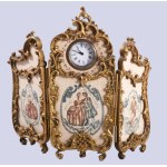 cca 1890-1910 Bécsi triptichon boudoir óra, aranyozott bronz szerelékben festett csont lapok, hátoldalon 1924...