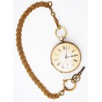 1883 Antik ezüst zsebóra. Kulcsos szerkezet, jelzett, tokja belül gravírozott. kulccsal, réz lánccal d...