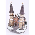 Elemmel működő világító és zenélő karácsonyi templom asztaldísz, használatlan, eredeti dobozában, m...