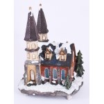 Elemmel működő világító és zenélő karácsonyi templom asztaldísz, használatlan, eredeti dobozában, m...