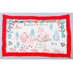 Kézzel hímzett gyermek falvédő, Piroska és a farkas mintával, sérüléssel, 42x74 cm