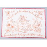 Kézzel hímzett konyhai falvédő, "Repülj repülj hétpettyes katica-bogárka, Ennek a szép kislánynak hófehér vállára...