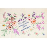 Kézzel hímzett konyhai falvédő, "Szeretnék május éjszakáján letépni minden orgonát" felirattal...