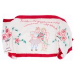 Kézzel hímzett nagyméretű konyhai falvédő, "Küzdelem az élet, csüggedni nem szabad, vérző szíve is van...