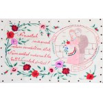 Kézzel hímzett konyhai falvédő, "Nem adlak másnak, nekem rendelt az élet, nem adlak másnak, ha kell, harcolok érted!...