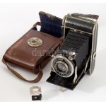 cca 1930 Balda Fixfocus spezial harmonikás fényképezőgép, Radionar f: 4,5 f: 10,5 cm objektívvel, bőr tokban...