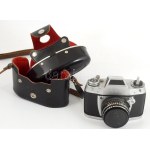 Ihagee Exa IIb fényképezőgép, Meyer-Optik Görlitz objektívvel tokjában.