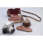 Ihagee Exa fényképezőgép, Carl Zeiss Tessar 2.8/50 objektívvel, sérült bőr tokjában...