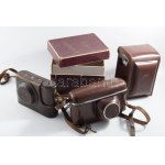 3 darab fényképezőgép tok, egyik díszdobozával.
