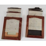 2 db régi fényképezőgéphez való, fakeretes üveglemez tartó kazetta, mindkét oldalon fényzáró lemezzel...