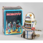 Noguchi Mechanical Walking Robot-7 lemezjáték. cca 1960/1970, Tajvan, fémlemez, felhúzós lemezjáték, eredeti dobozában...